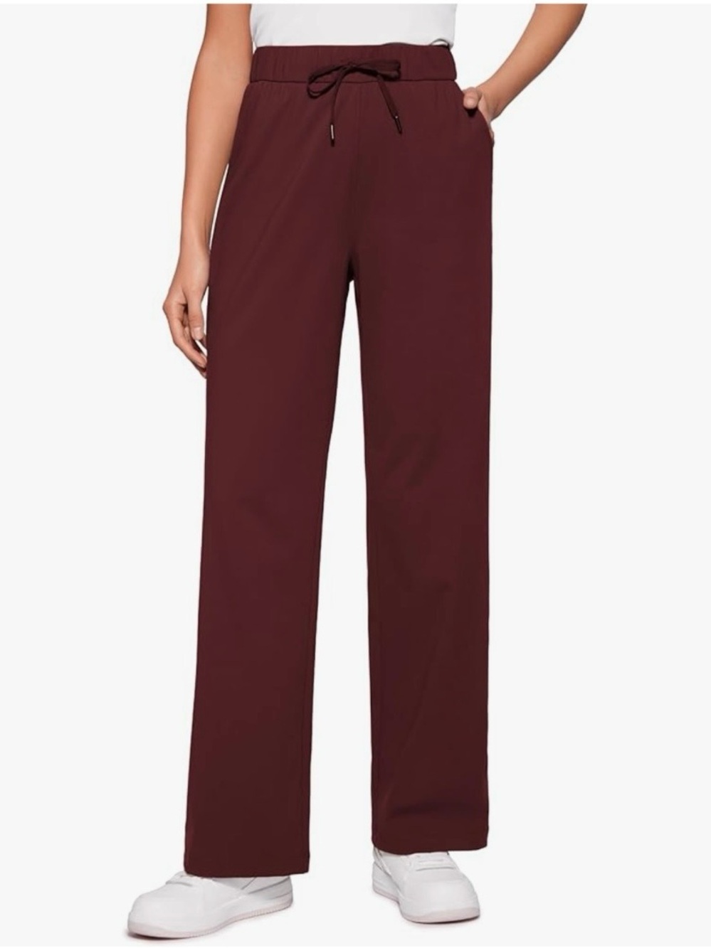 CRZ YOGA Women’s 4-Way Stretch Casual Straight Wide Leg Pants - Red Merlot, XL